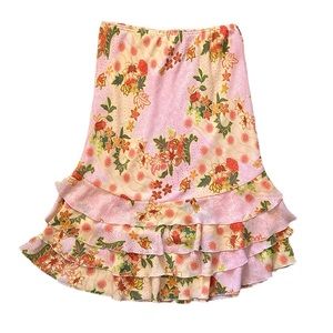 🌸Y2K Pink floral ruffle midi skirt 🌸